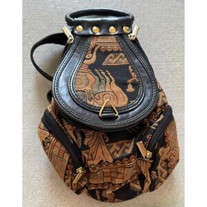 Valux Style Design of Italy Black Leather Mini Backpack, Ancient Roman Troy